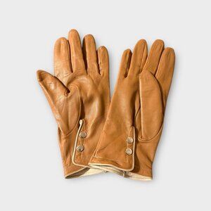 Leather Driving Gloves Women L Tan Snap EUC Classic Designer Luxury Lined